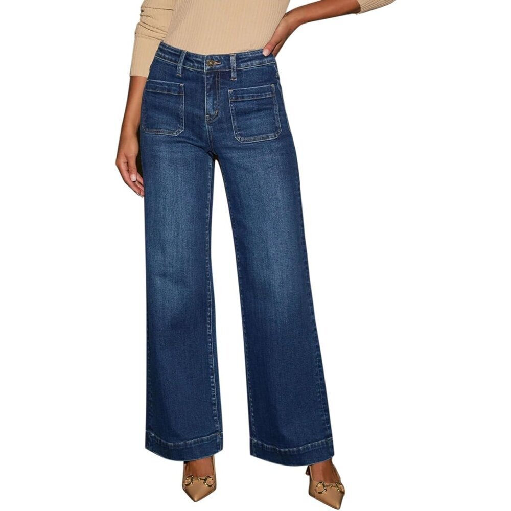 Wide Leg Jeans Women Cotton Polyester Spandex High Waisted Loose Denim Pants
